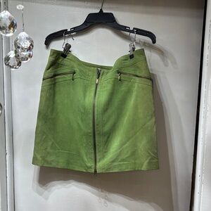 MICHAEL Michael Kors Green Suede Front-Zip Mini Skirt
